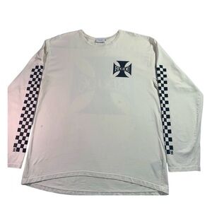 Rhude Cream Long Sleeve T-shirt Checkerboard Sleeves Oversized Streetwear XL